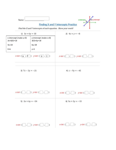 Worksheet (Calculating the X and Y-intercept of a line)