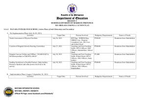 2021 Brigada Eskwela Action Plan - Mataba Integrated School