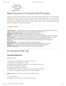 CHAPTER 1- BASIC INSURANCE CONCEPTS  PRINCIPLES