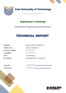 Vaal University of Technology Mechanical Engineering WIL report