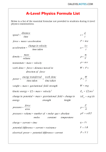 a level physics formulae sheet 1