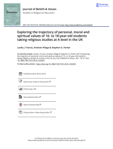 Exploring the trajectory of personal moral and spiritual values of 16 to 18 year old students taking religious studies at A level in the UK