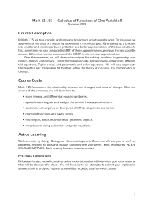 MATH S115E Calculus of Functions of One Variable II