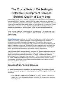 The Crucial Role of QA Testing Services in Software Development Building Quality at Every Step
