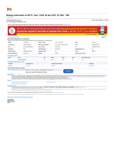 Gmail - Booking Confirmation on IRCTC, Train  12636, 06-Nov-2022, 2S, SDN - TBM