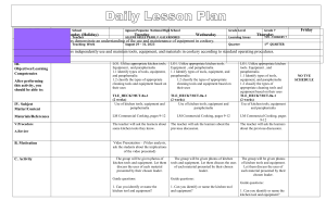 Grade 7 Cookery Lesson Plan: Kitchen Tools & Equipment