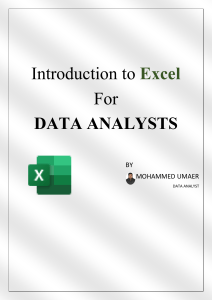 Excel for Data Analysis