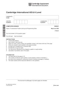 Cambridge AS & A Level Computer Science Exam Paper