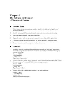 01 The Role and Environment of Managerial Finance