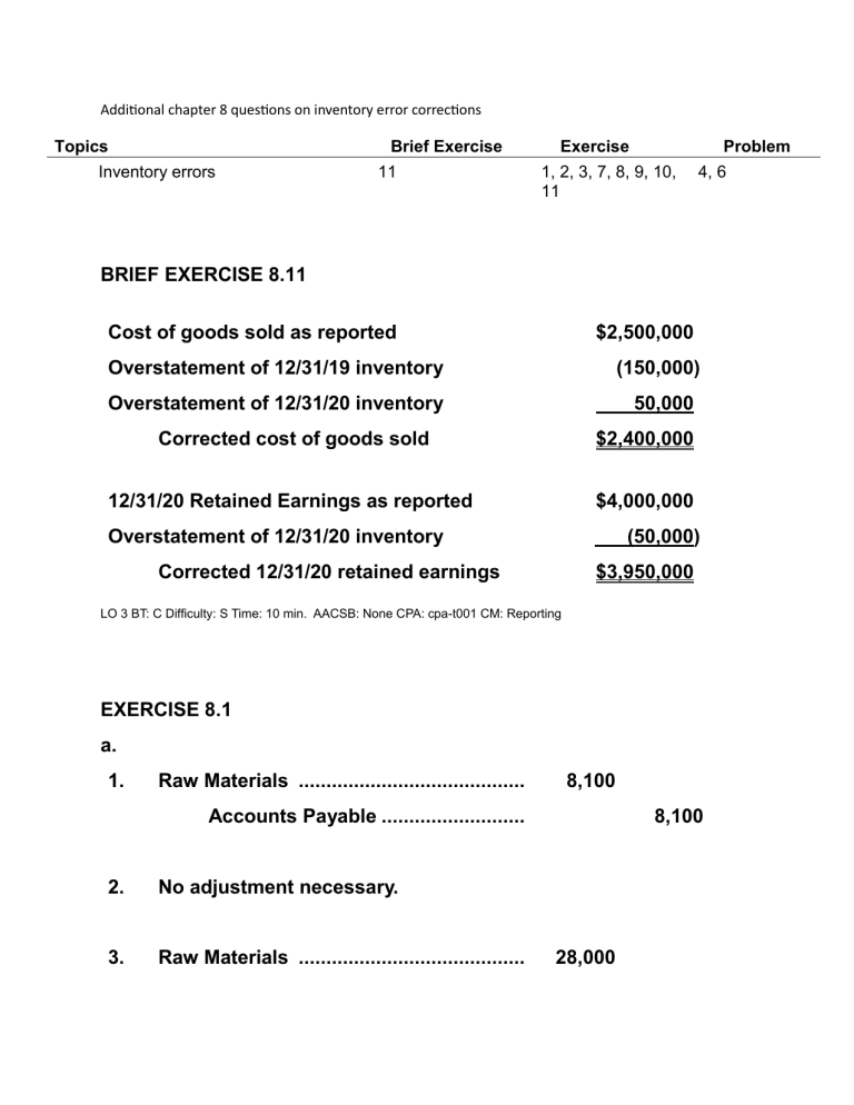 Additional Chapter 8 Inventory Error Correction Solutions