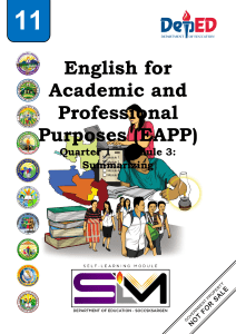 English for Academic and Professional Purposes (EAPP) Quarter 1 Module 3  Summarizing