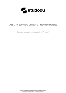 Reverse Logistics Summary: OBS 210 Chapter 9