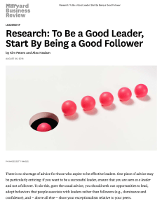 15. Research  To Be a Good Leader, Start By Being a Good Follower-2018