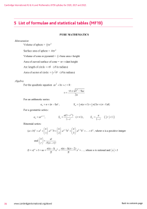 MATHS Data Booklet