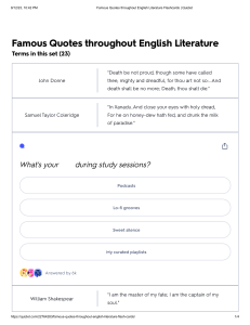 Famous Quotes throughout English Literature Flashcards   Quizlet