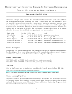 Comp232 Mathematics for Computer Science Outline - 