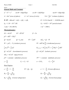 Exam 1 Equation Sheet