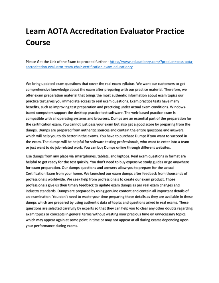 Learn AOTA Accreditation Evaluator Practice Course