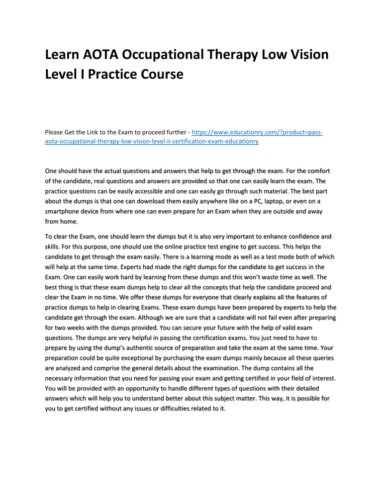 Learn AOTA Occupational Therapy Low Vision Level I Practice Course