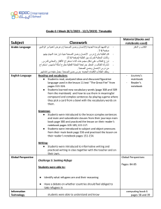 Grade 6 Timetable: August 1-12, 2023