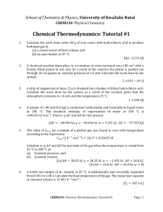 CHEM230 Chemical Thermodynamics Tutorial 1
