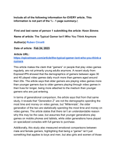 Article Summaries (Topic: Video Games)