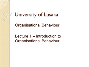 Lecture 1 BBA 420 (2022) Introduction to Organisational Behaviour