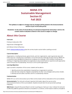 eConcordia - Sustainable Management - Course Outline