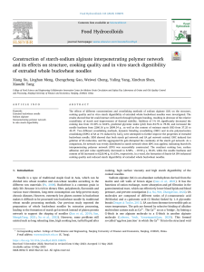 Construction of starch-sodium alginate interpenetrating polymer network and its effects on structure, cooking quality and in vitro starch digestibility of extruded whole buckwheat noodles