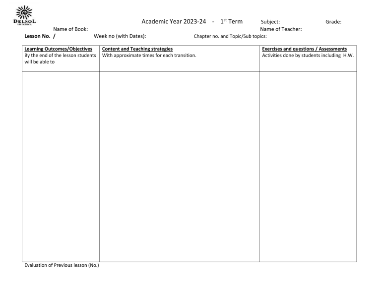 Daily Lesson Plan Format 1 