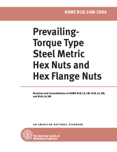 ASME B18.16M-2004; Prevailing-Torque Type Steel Metric Hex Nuts and Hex Flange Nuts