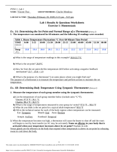 Homeostasis & Scientific Method Lab Worksheet