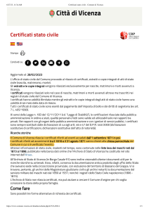 Certificati stato civile - Comune di Vicenza