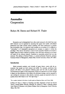 Anomalies Cooperation dawes Thaler 1988