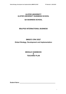 June 2023 QAHE Global Strategy Development and Implementation Teaching Plan (Semester 3 20222023)