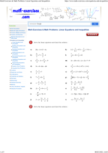 Math Exercises & Math Problems Linear Equations and Inequalities