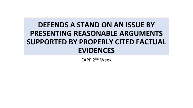 guidelines in presentation of reasonable arguments