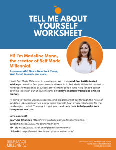 Tell Me About Yourself Worksheet - Self Made Millennial