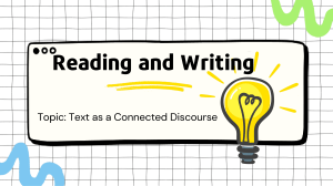 Week 1- Text as a Connected Discourse