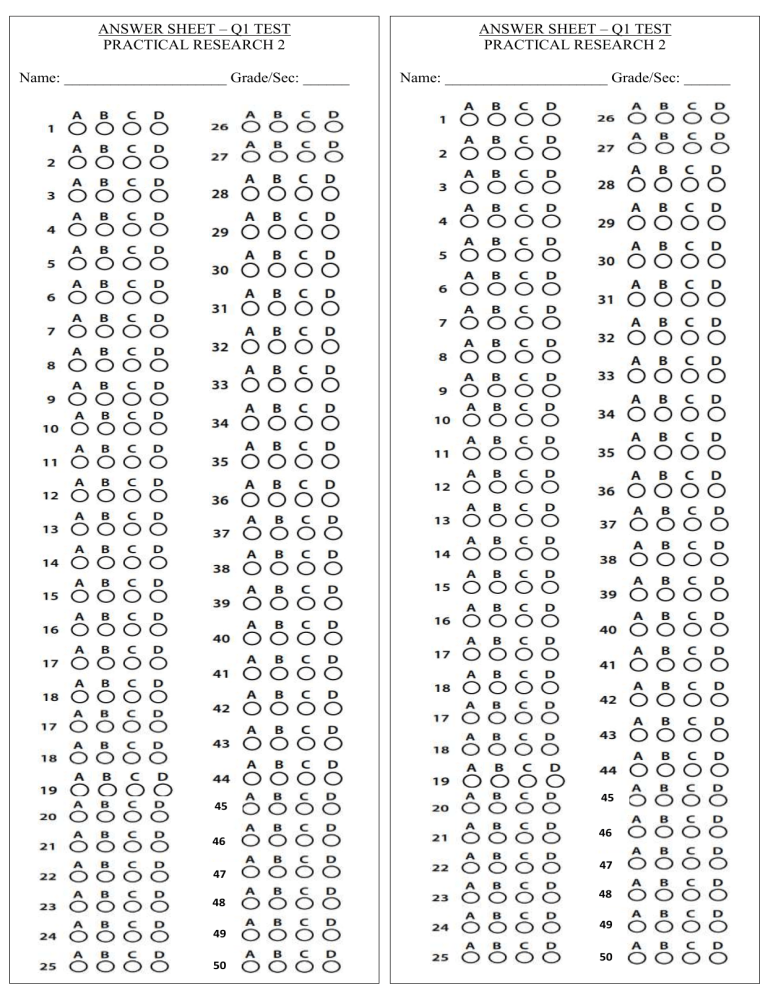 ANSWER SHEET Q1