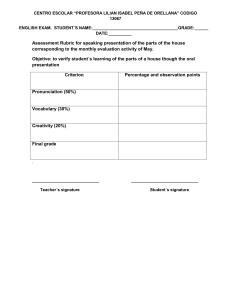 English Exam Rubric: Parts of a House