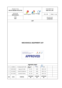 SNSF-M-LI-001 Rev.01 Mechanical Equipment List (AP)
