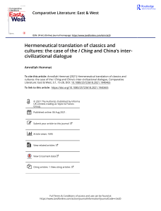 Hermeneutical translation of classics and cultures the case of the I Ching and China s inter civilizational dialogue