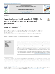 Targeting human MutT homolog 1 MTH1 for cancer eradication current progress and perspectives