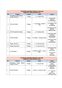 Academic Calendar Diploma Semester 2023/2024