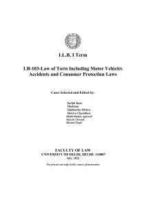 Law of Torts Coursebook: Motor Accidents & Consumer Protection