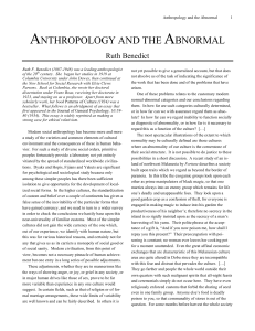 Benedict (1934) Anthropology and the abnormal