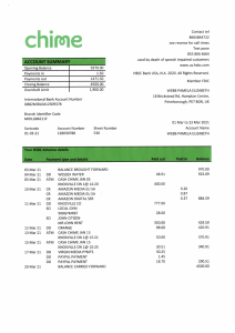 Chime Bank Statement - Account Activity March 2021