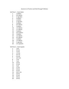 Dosage Calculation Answer Key: Oral Solids & Liquids