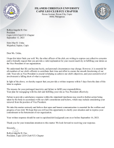 LEO Club Inactivity Letter to Vice President